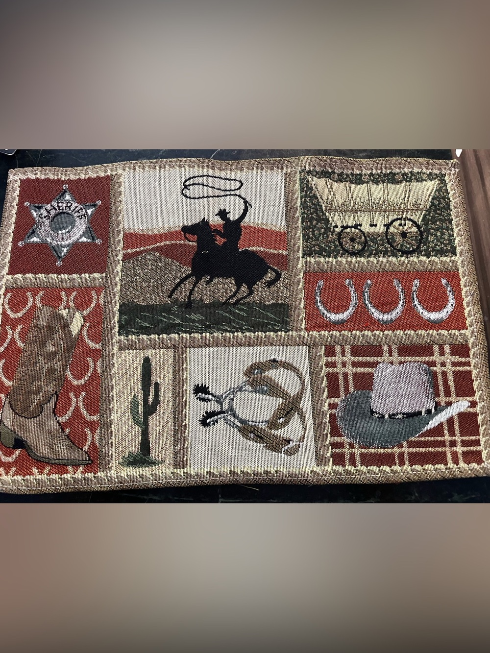 Set Of 4 Vintage Tapestry Cowboy Placemats Western Rodeo